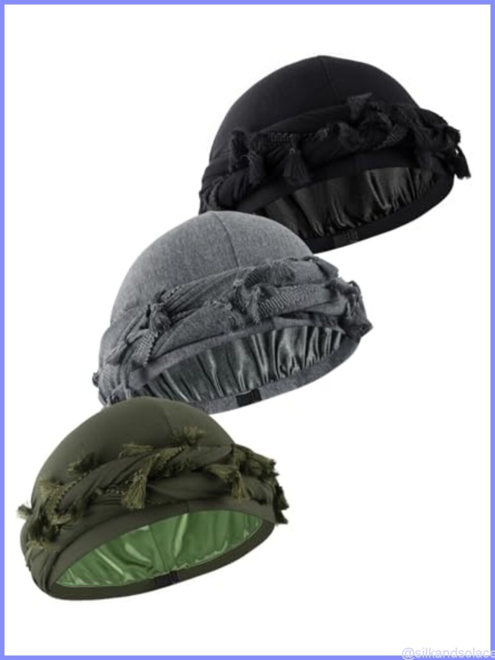 Satin Lined Halo Turban Durag Pre-Tied Tassels Braid Beanie Head Wrap